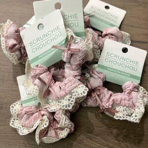 Pink Lace Scrunchie Set lot of 6